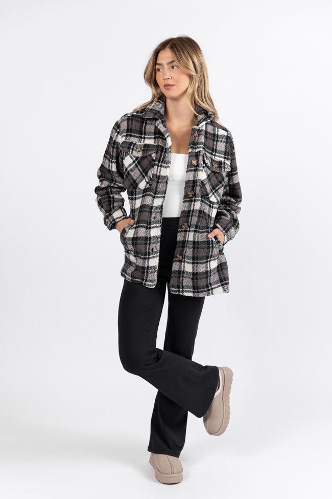 Through The Leaves Black Plaid Sherpa Shacket FINAL SALE Product Image