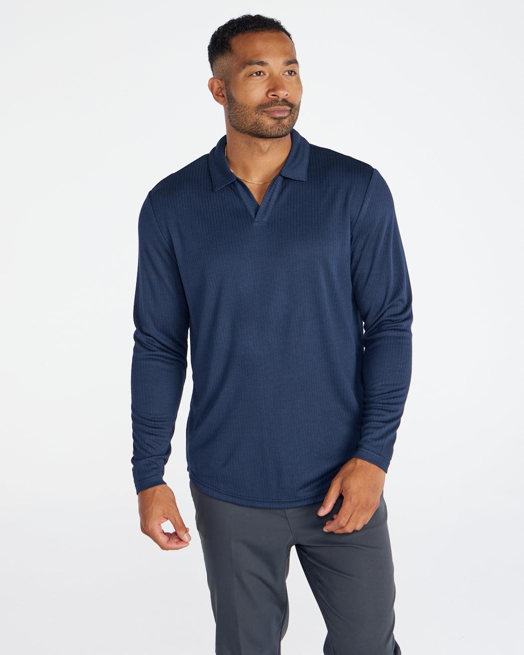 Ribbed Long Sleeve Open V Polo Product Image