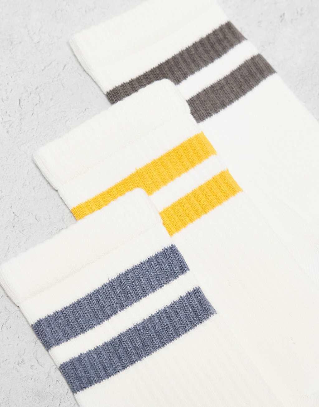 Weekday 3-pack stripe sports socks in off-white Product Image