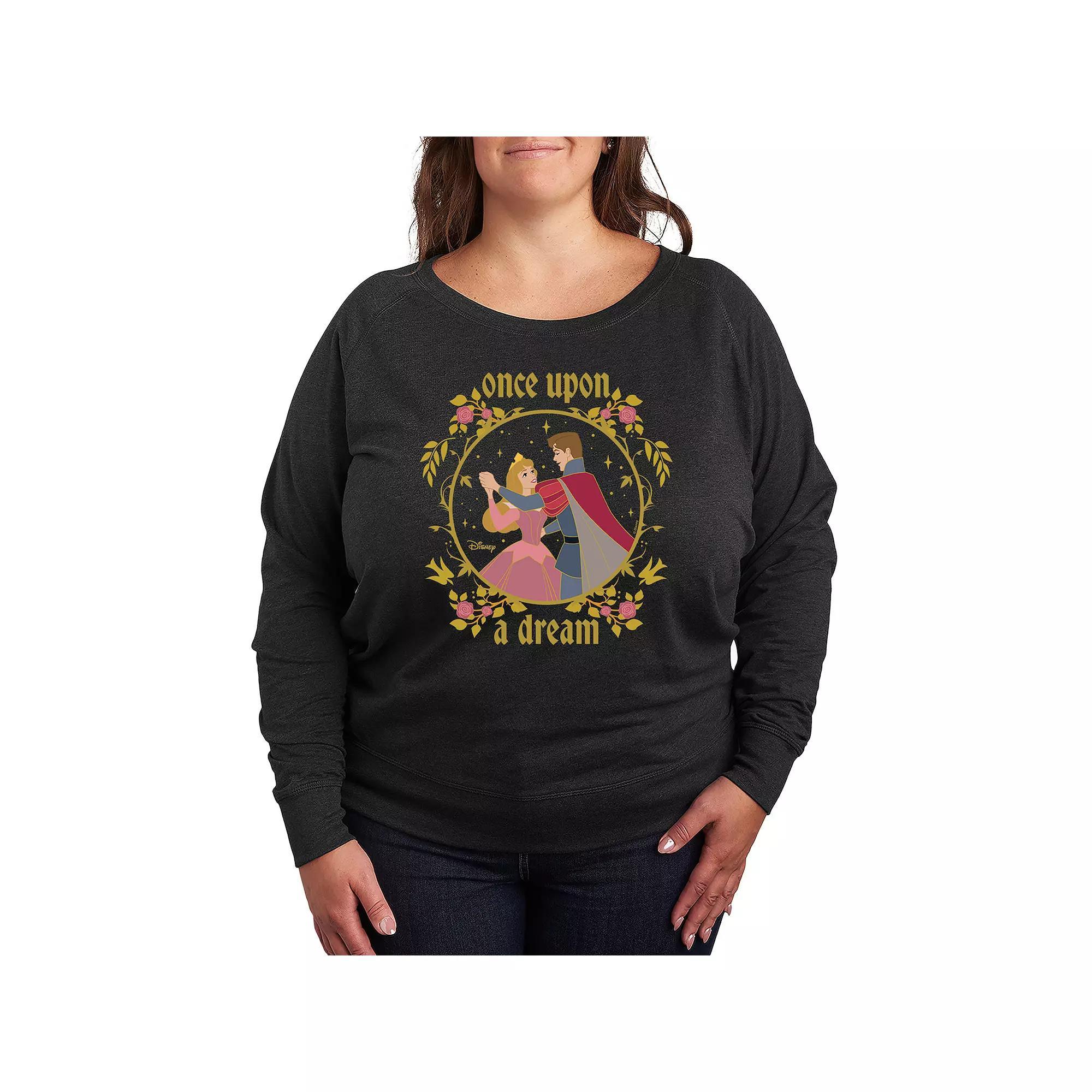 Disney's Sleeping Beauty Aurora & Prince Phillip Plus Size Once Upon A Dream French Terry Long Sleeve Tee, Women's, Size: 3XL, Heather Grey Product Image