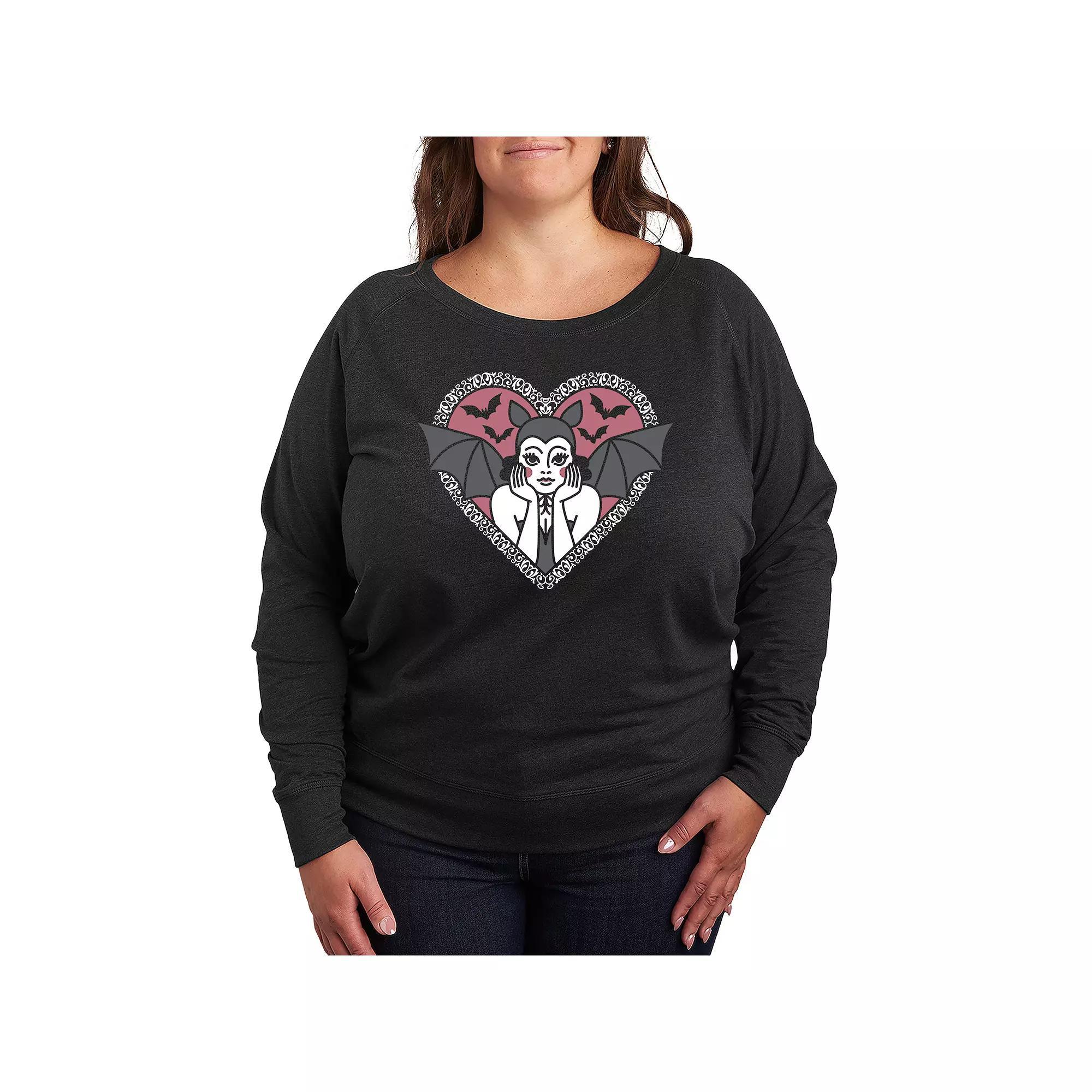 Plus Size Bat Pinup French Terry Long Sleeve Tee, Women's, Size: 4XL, Heather Grey Product Image