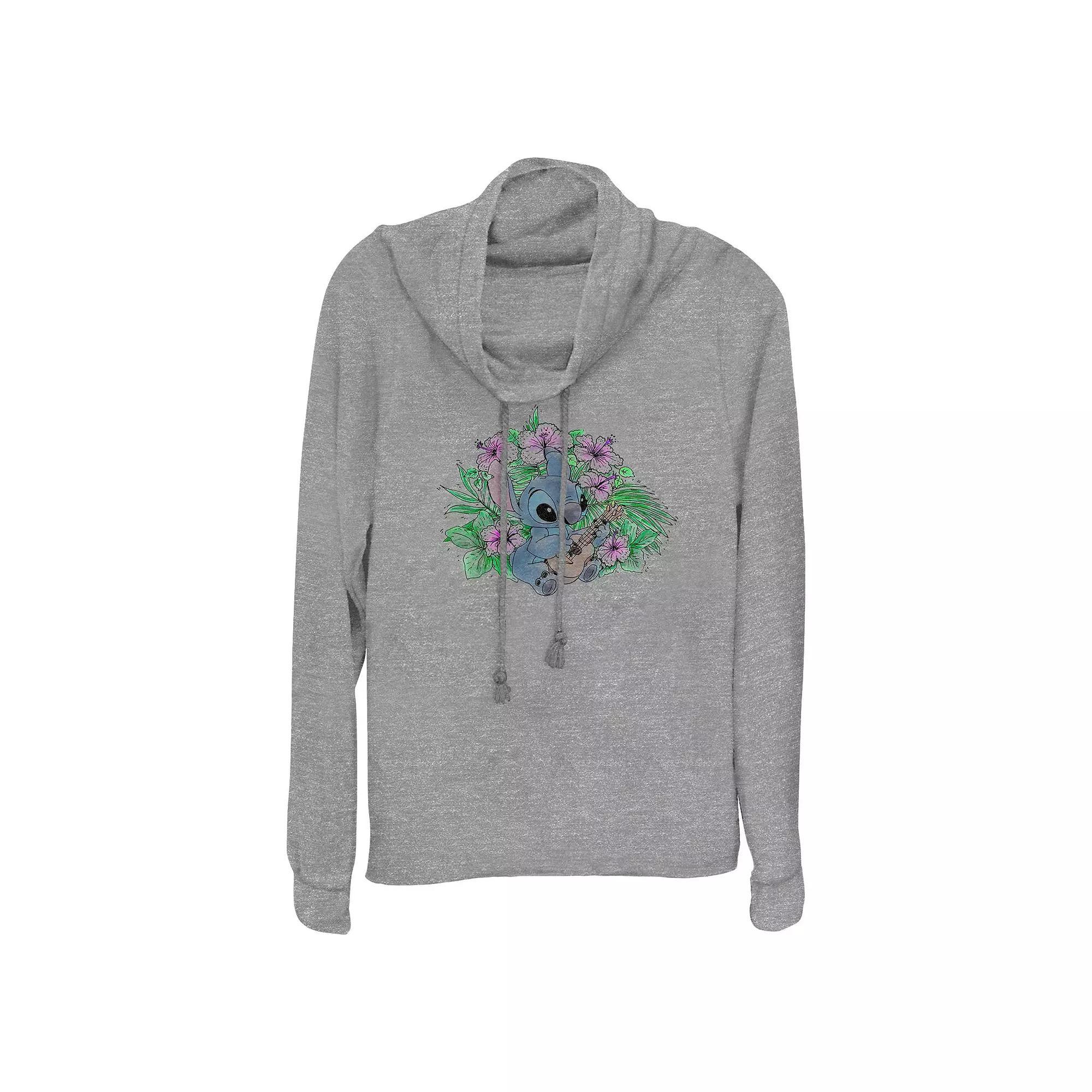 Disney's Lilo & Stitch Playing Ukulele Women's Cowlneck Graphic Lightweight Long Sleeve,  Product Image