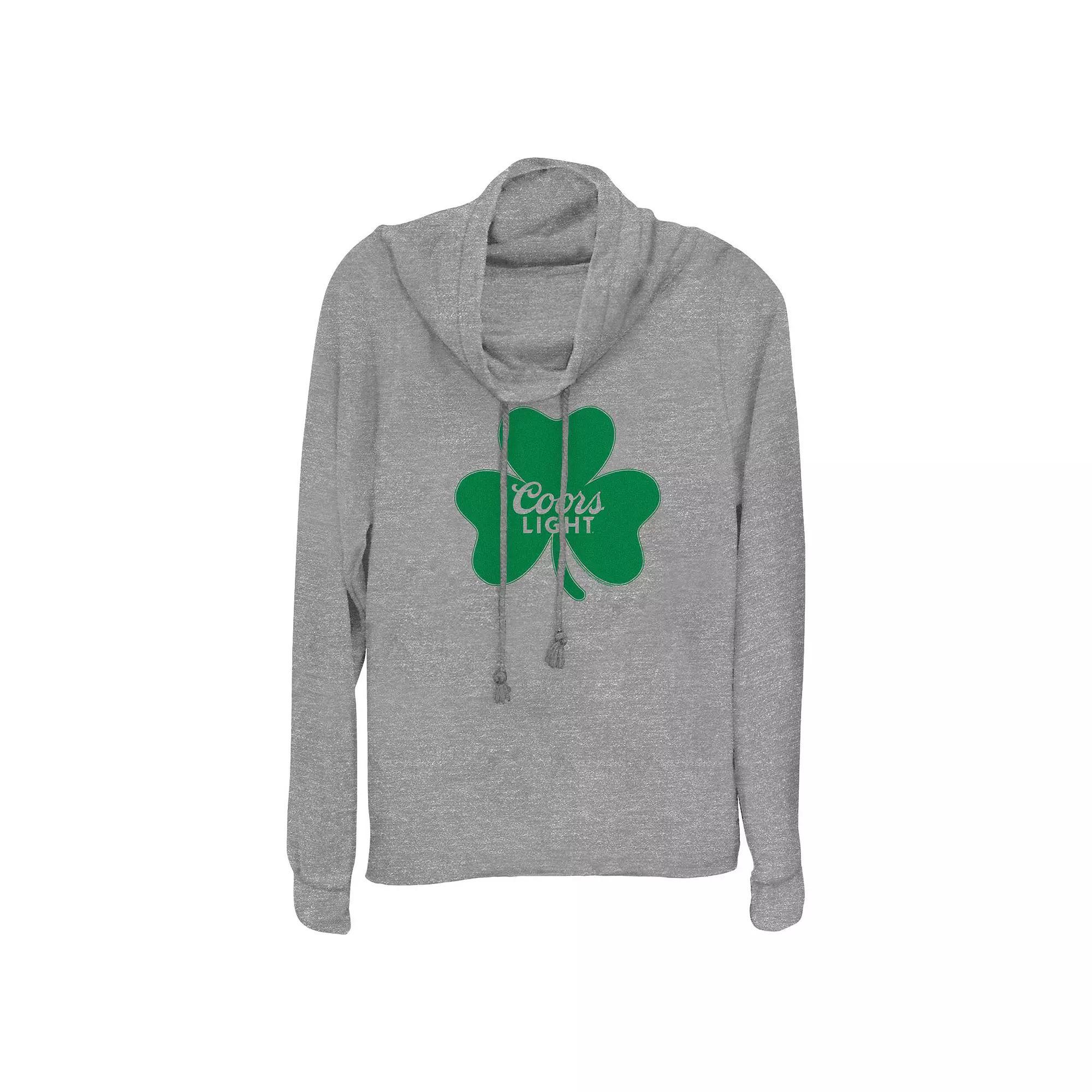 Women's Coors Light Shamrock Logo Cowlneck Graphic Lightweight Long Sleeve, Size: Small, Gray Grey Product Image