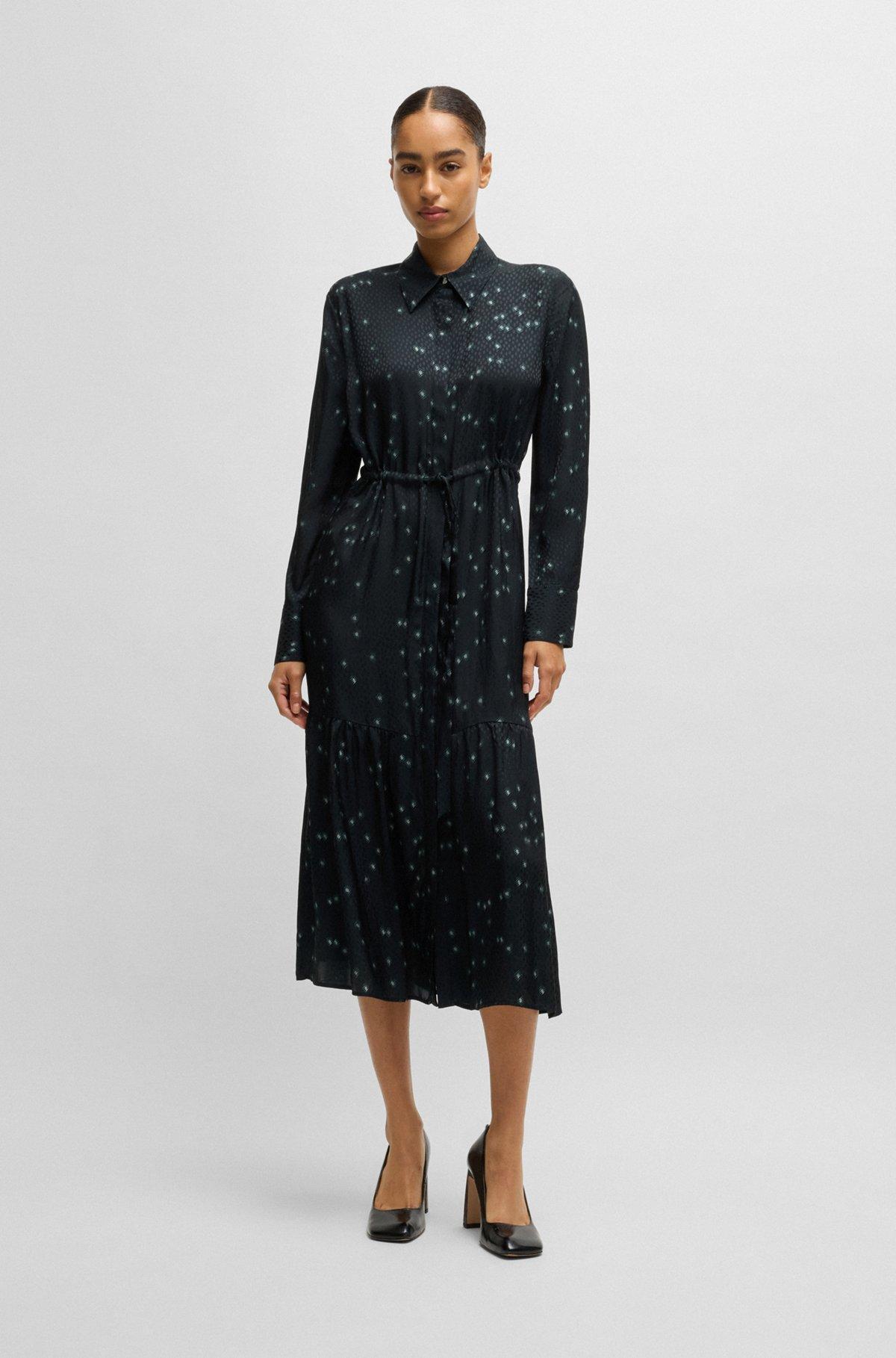 Maxi dress with dot jacquard and print Product Image