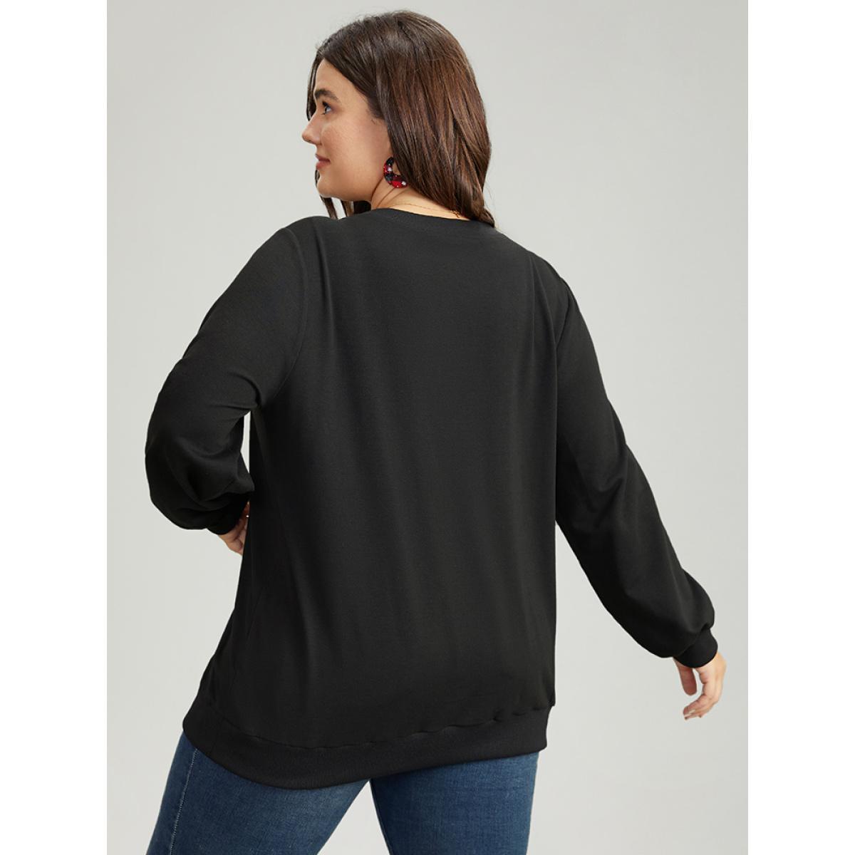 Plus Size Christmas Elk Round Neck Sweatshirt Women Black Casual Printed Festival-Christmas Sweatshirts BloomChic 14-16/1X Product Image