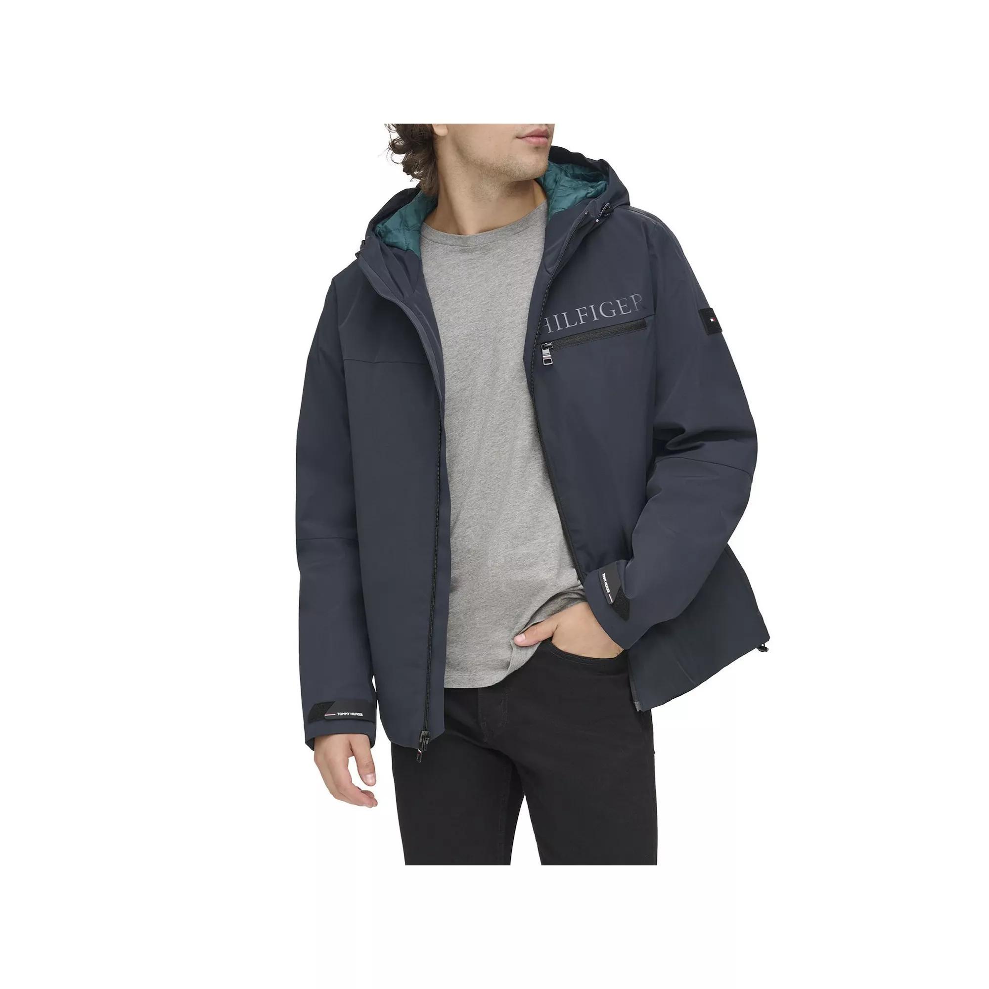 Men's Tommy Hilfiger Flex Tech Hooded Rain Jacket, Size: XXL, Blue Product Image