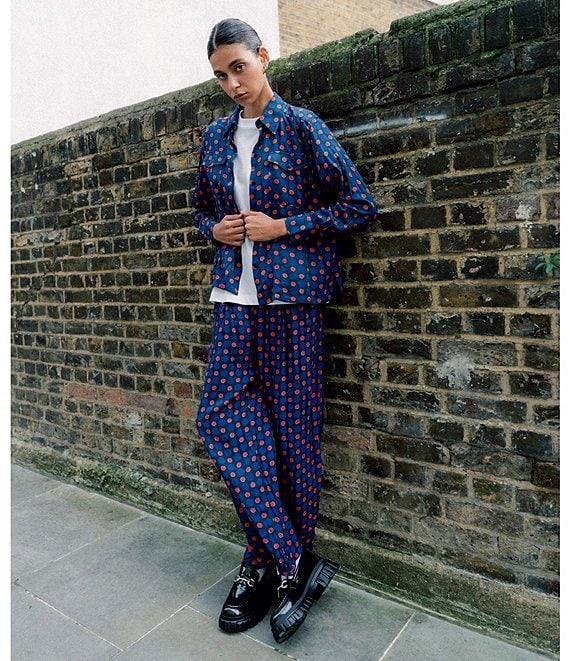 COREY LYNN CALTER Yimmi Crepe Dot Print Point Collar Long Sleeve Button Front Coordinating Top Product Image