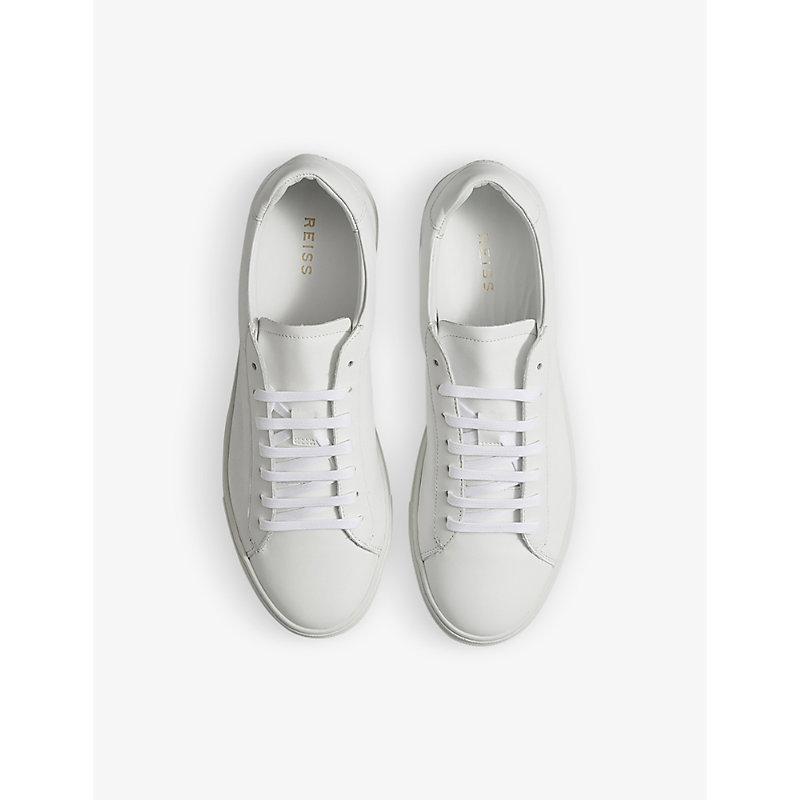 REISS Mens White Finley Leather Low-top Trainers Product Image