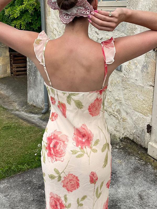 Resort Style Floral Print Maxi Dress Product Image