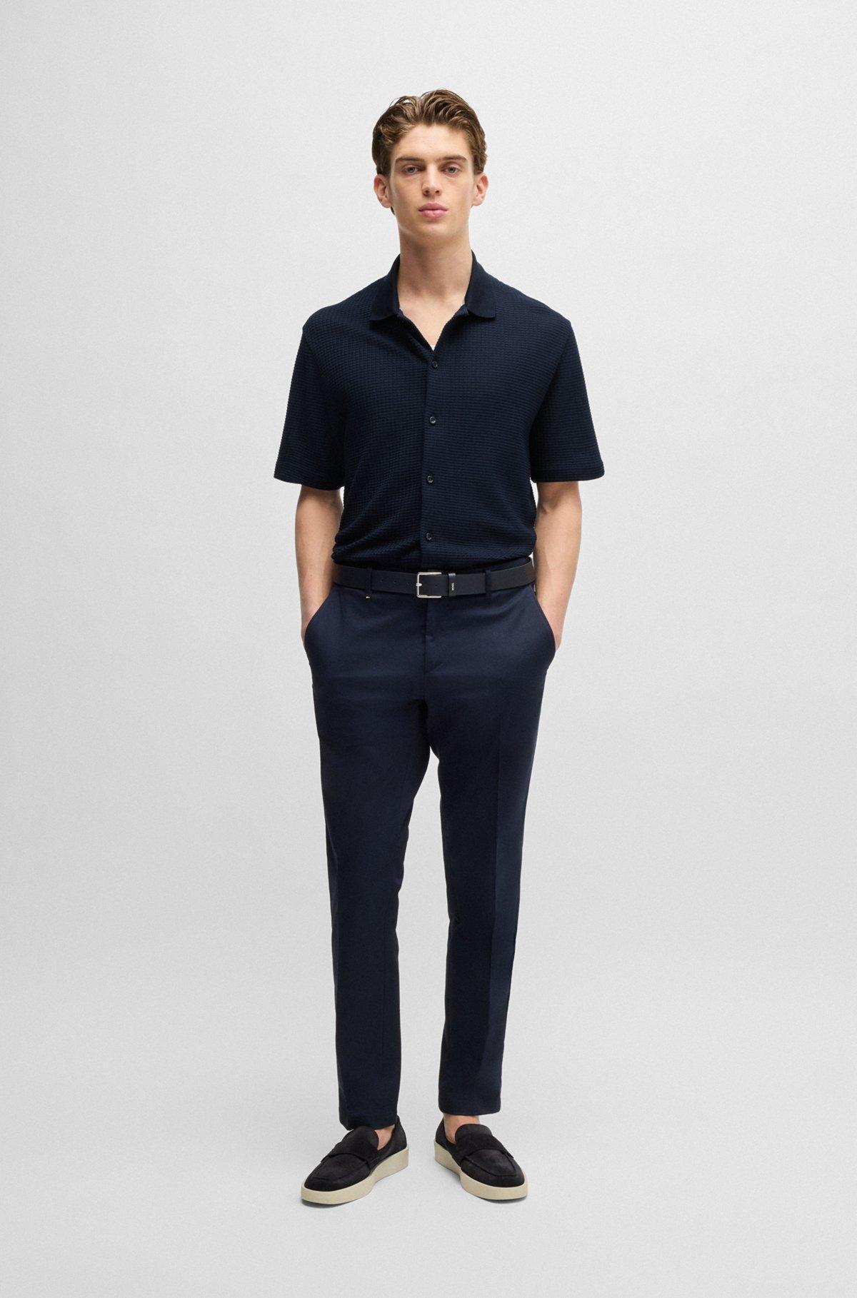 BOSS - Regular-fit shirt in waffle cotton - Dark Blue Product Image