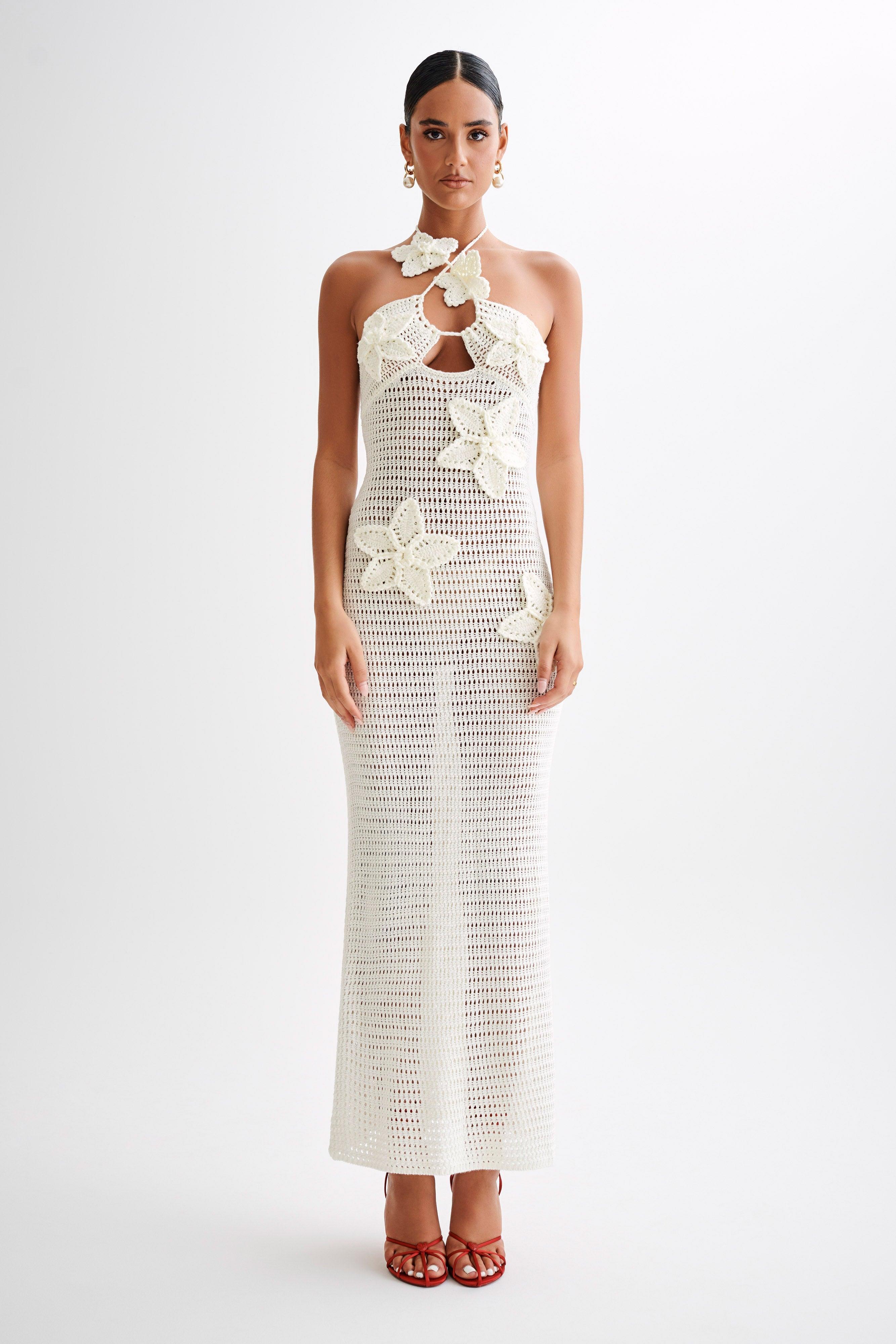 Kyla Floral Crochet Maxi Dress - Ivory Product Image