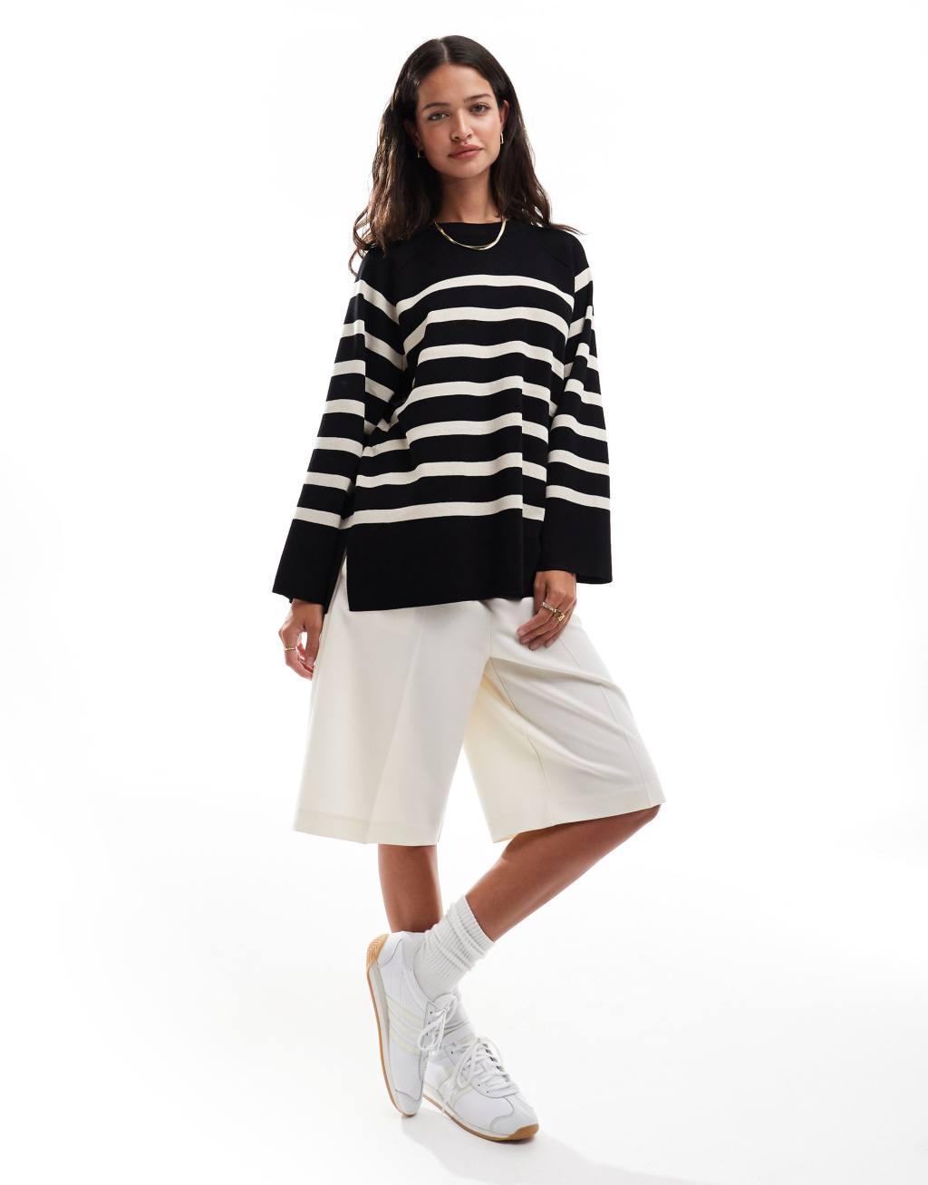 Object oversized knit striped sweater black Product Image