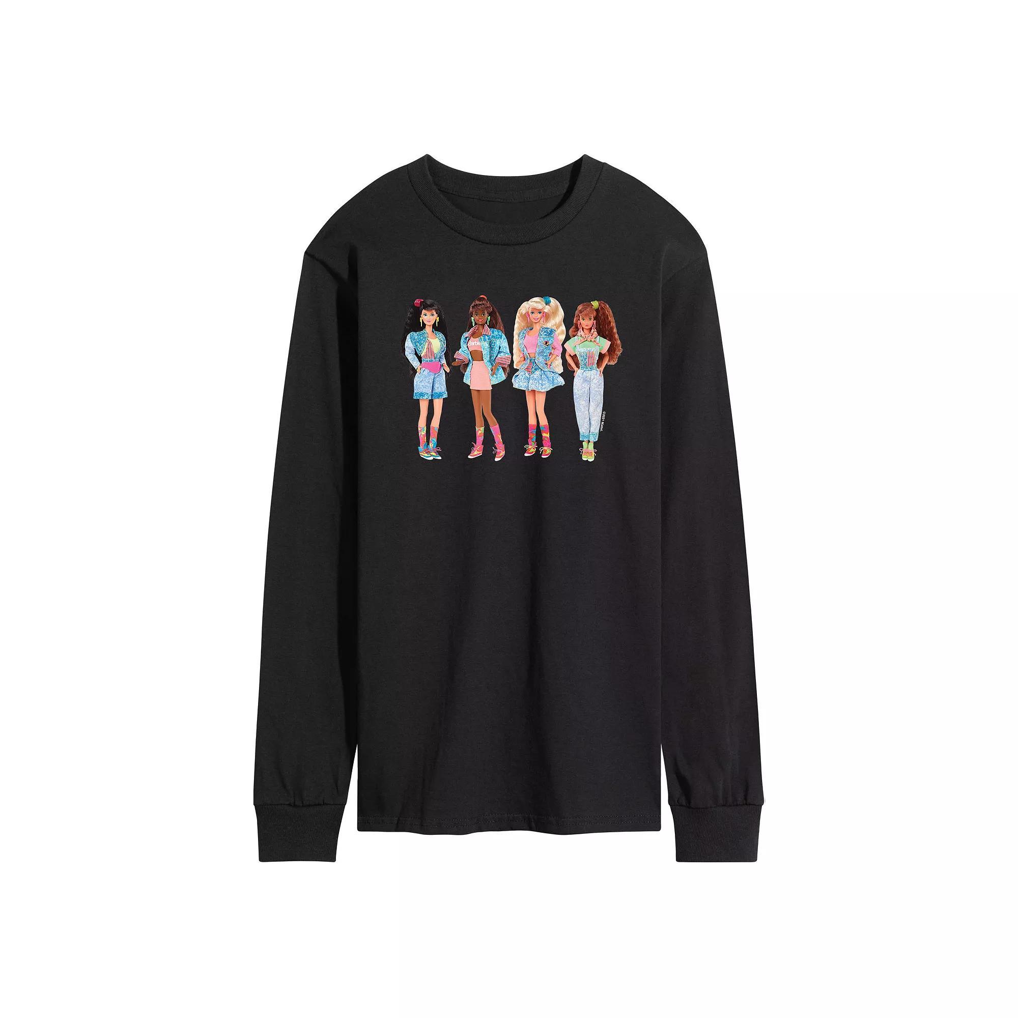 Men's Barbie® Retro Group Long Sleeve Graphic Tee, Size: XL, Black Product Image