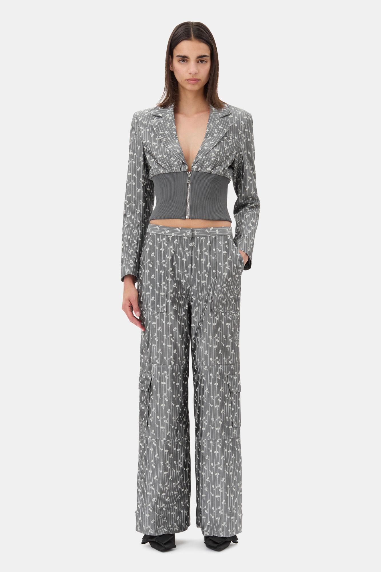 Grey Jacquard Cropped Blazer Product Image