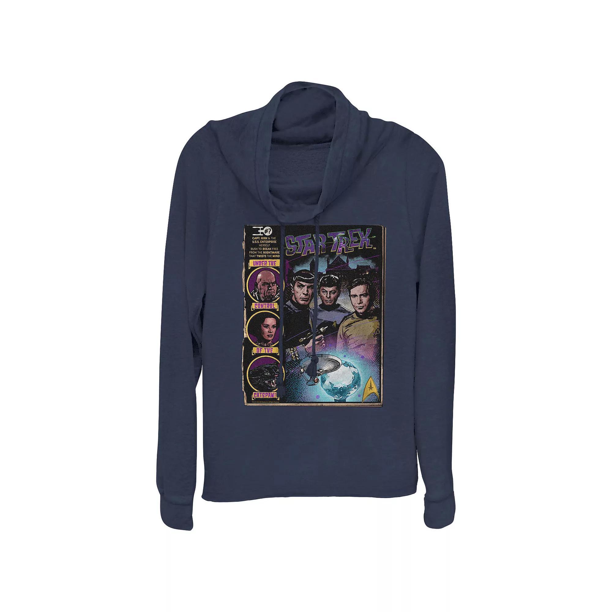 Plus Size Star Trek Comic Book Poster Cowlneck Graphic Lightweight Long Sleeve, Women's, Size: 2XL, Blue Product Image