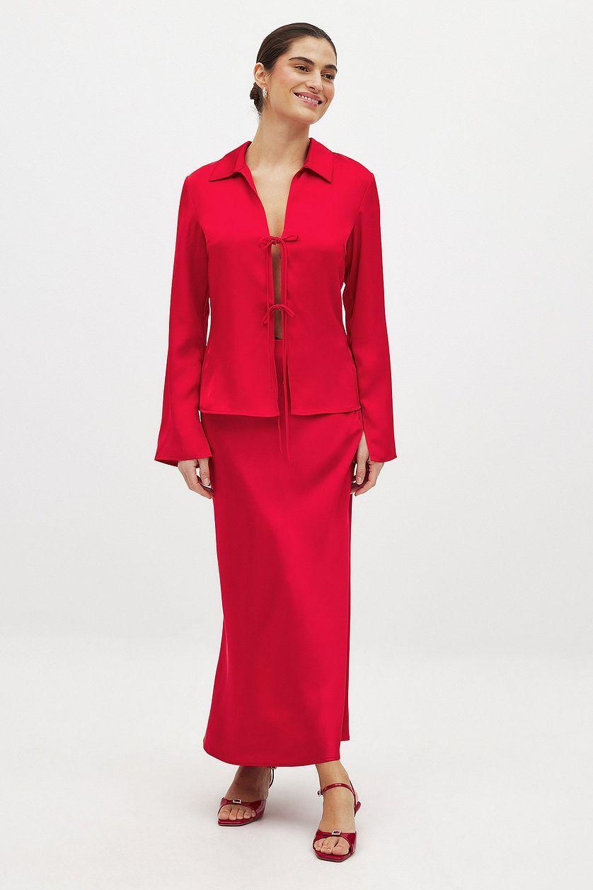 Tie Front Satin Blouse Product Image