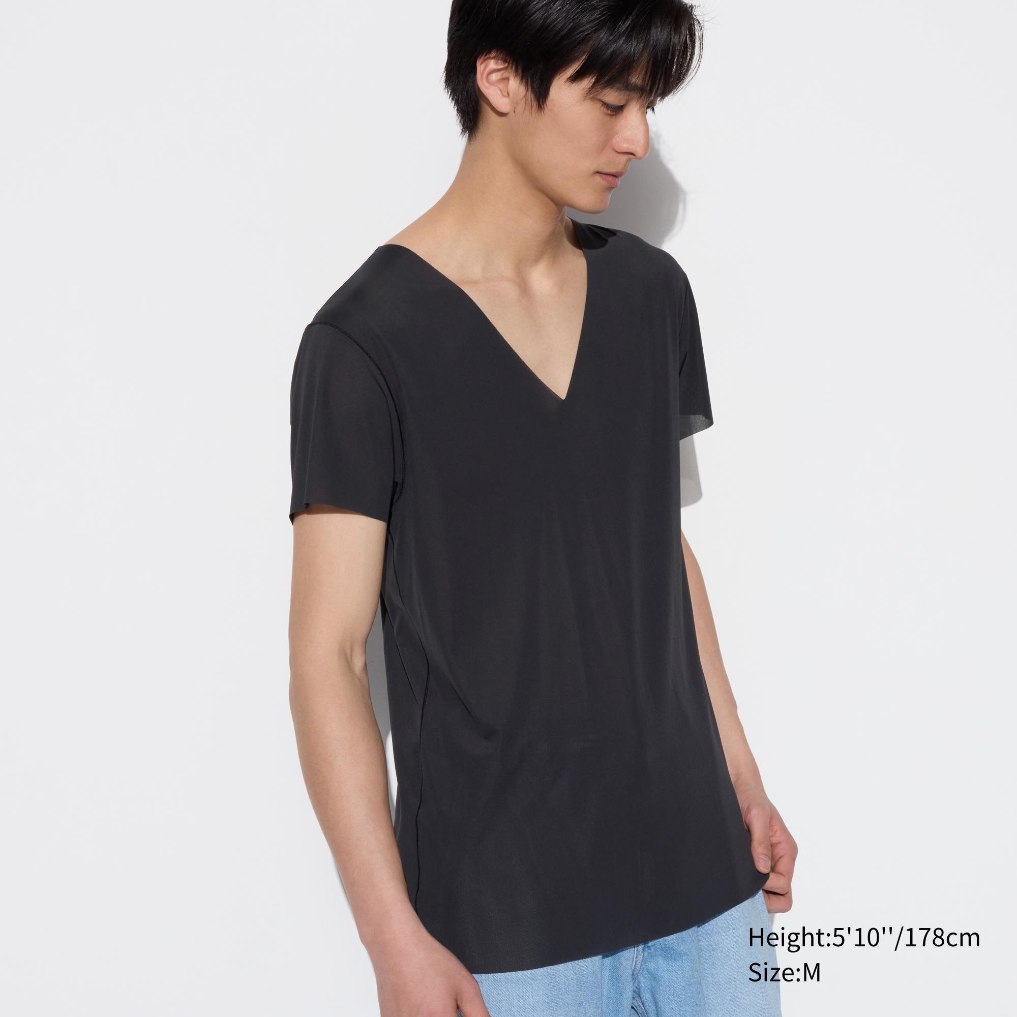 Mens Airism Anti-Odor Mesh T-Shirt V-Neck Black Small UNIQLO US Product Image