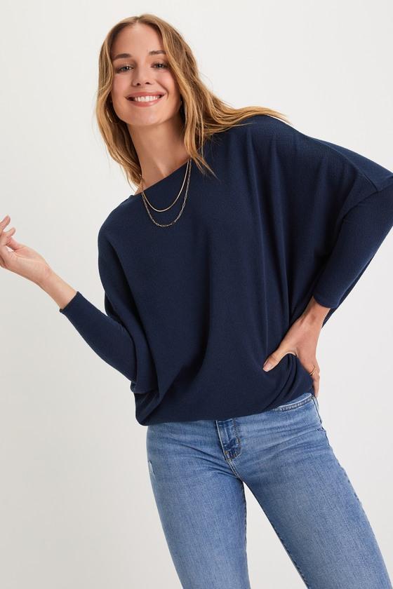 Verla Navy Blue Dolman Sleeve Sweater Top Product Image