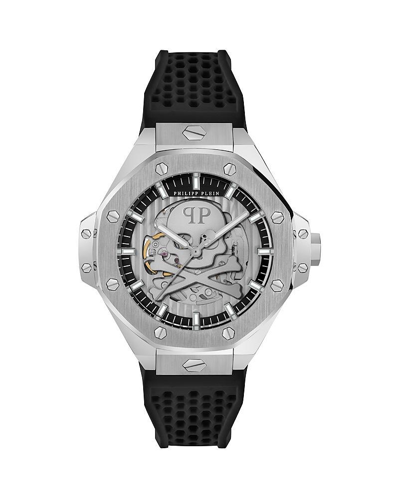 Philipp Plein Mens Plein Skeleton Royal Automatic Black and Silver Silicone Strap Watch Product Image