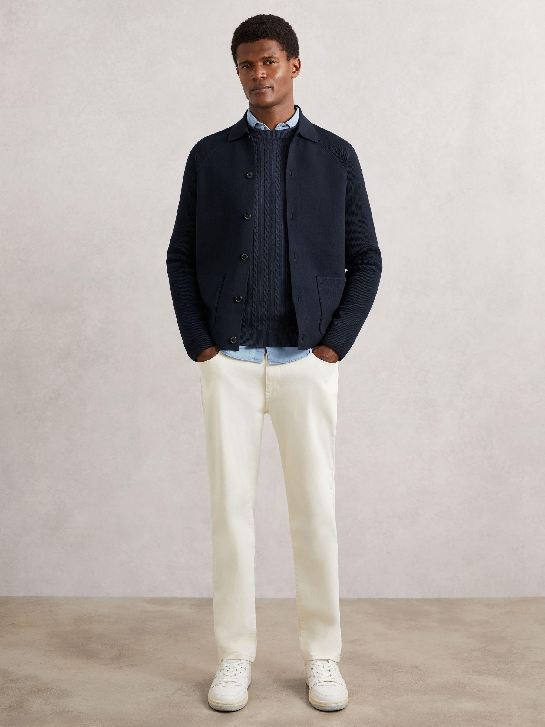 Button-Through Ribbed-Sleeve Shirt in Navy Blue Product Image