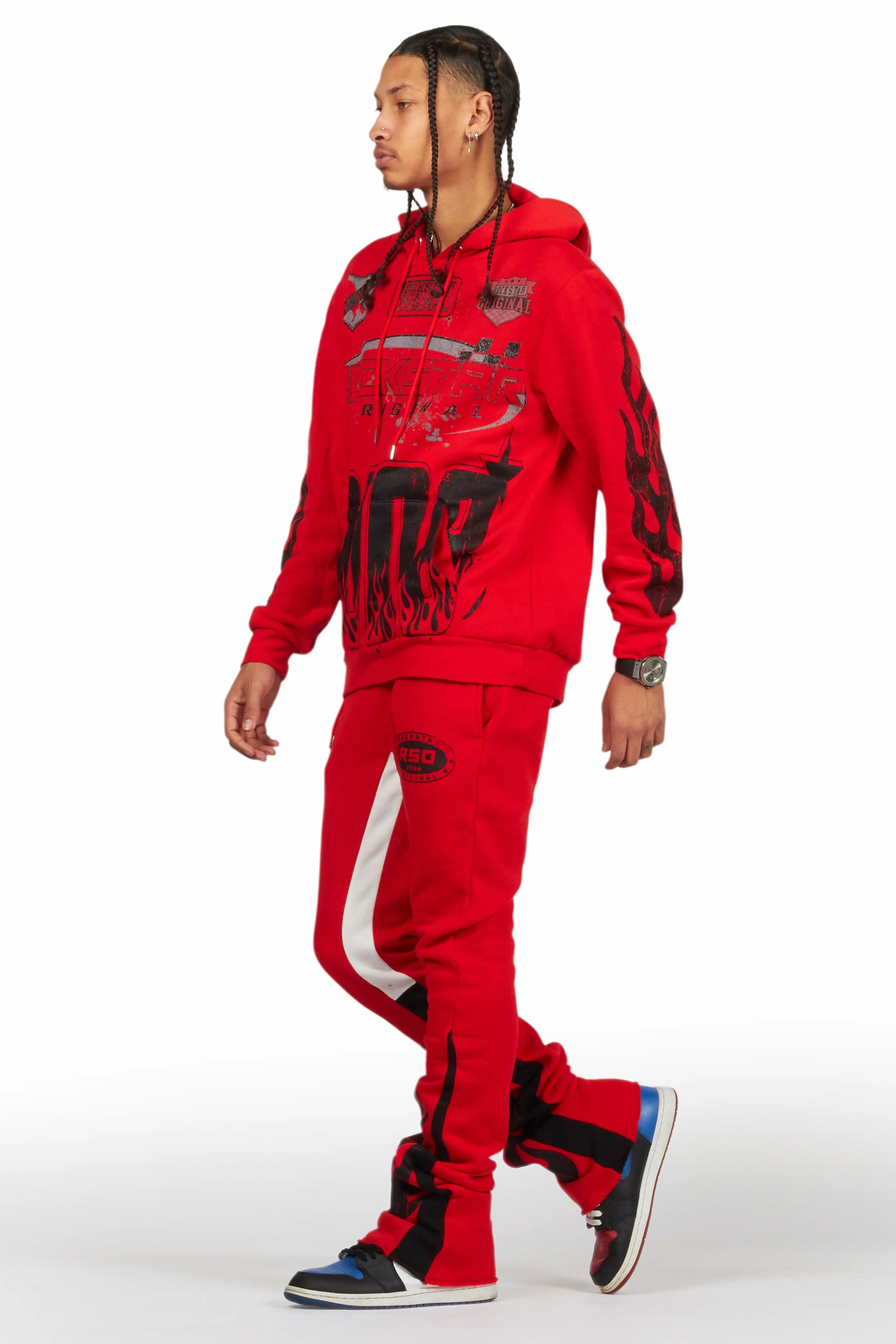 Amos Red Hoodie/Stacked Flare Track Set Male Product Image