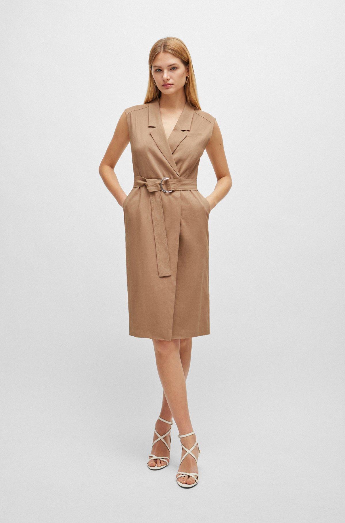 Belted wrap dress in a linen blend Product Image