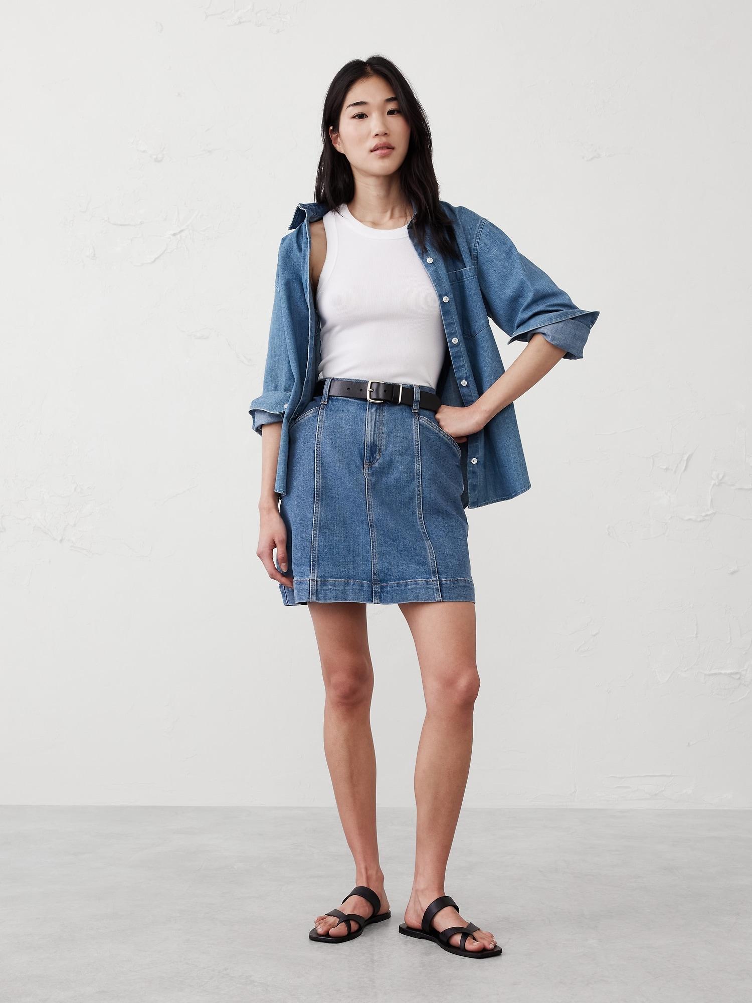 Pieced Denim Mini Skirt Product Image