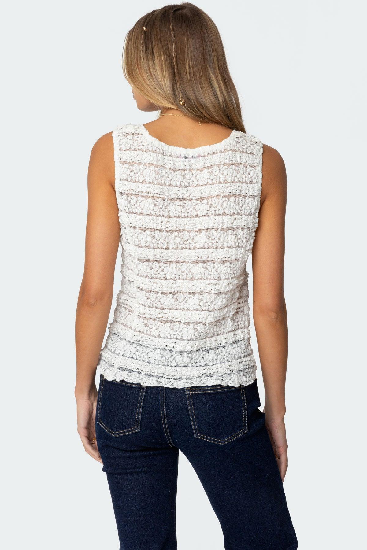 Evolet Sheer Lace Split Front Top Product Image