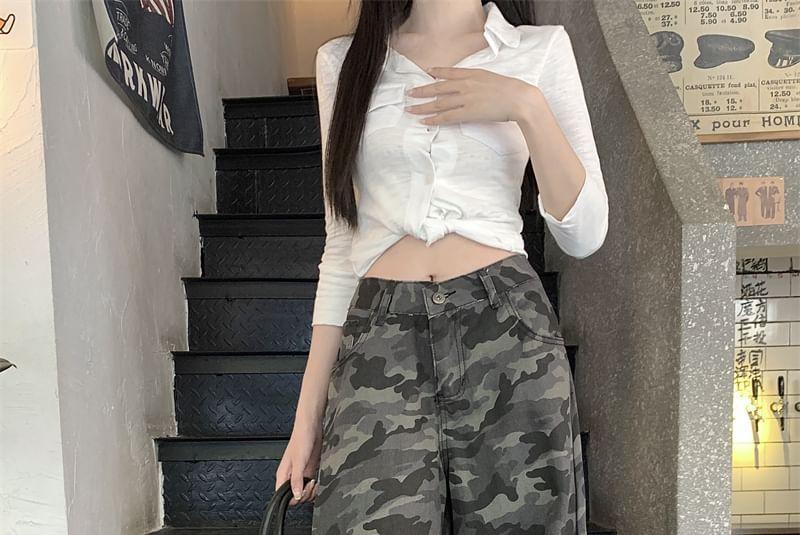 High Rise Camouflage Wide Leg Pants Product Image