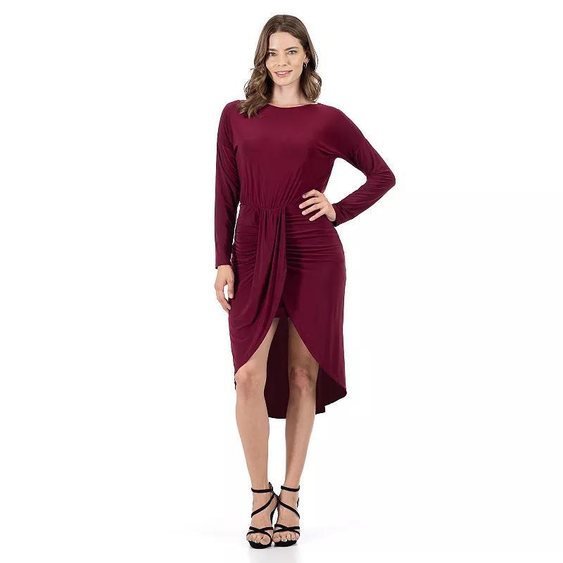 Women's 24Seven Comfort Apparel Long Sleeve Dressy Tulip Skirt Knee Length Dress,  Product Image