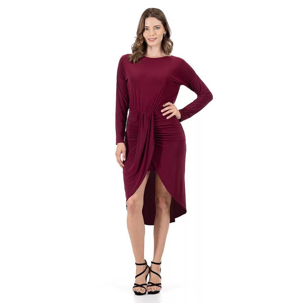 Women's 24Seven Comfort Apparel Long Sleeve Dressy Tulip Skirt Knee Length Dress,  Product Image