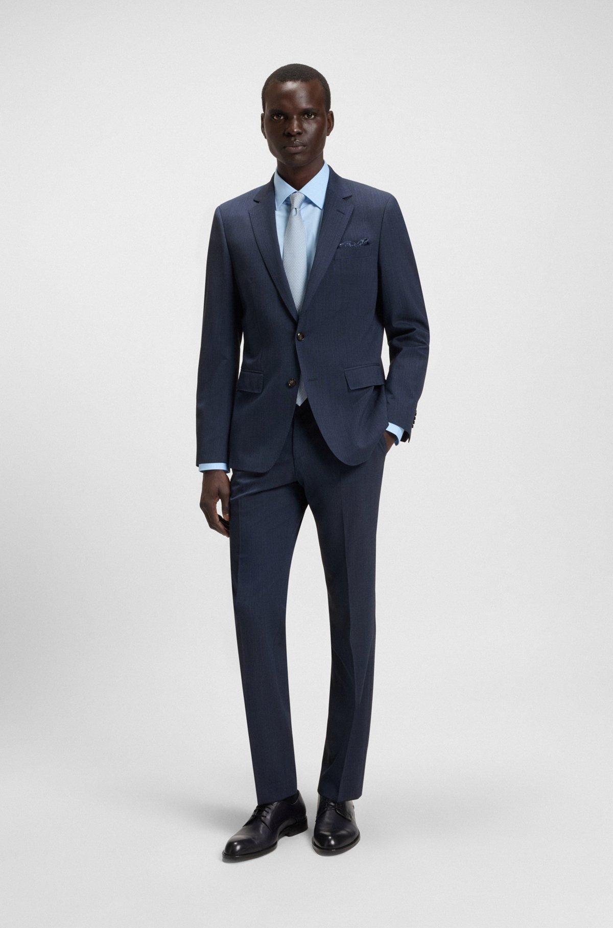 BOSS - Slim-fit suit in micro-patterned stretch fabric - Dark Blue Product Image