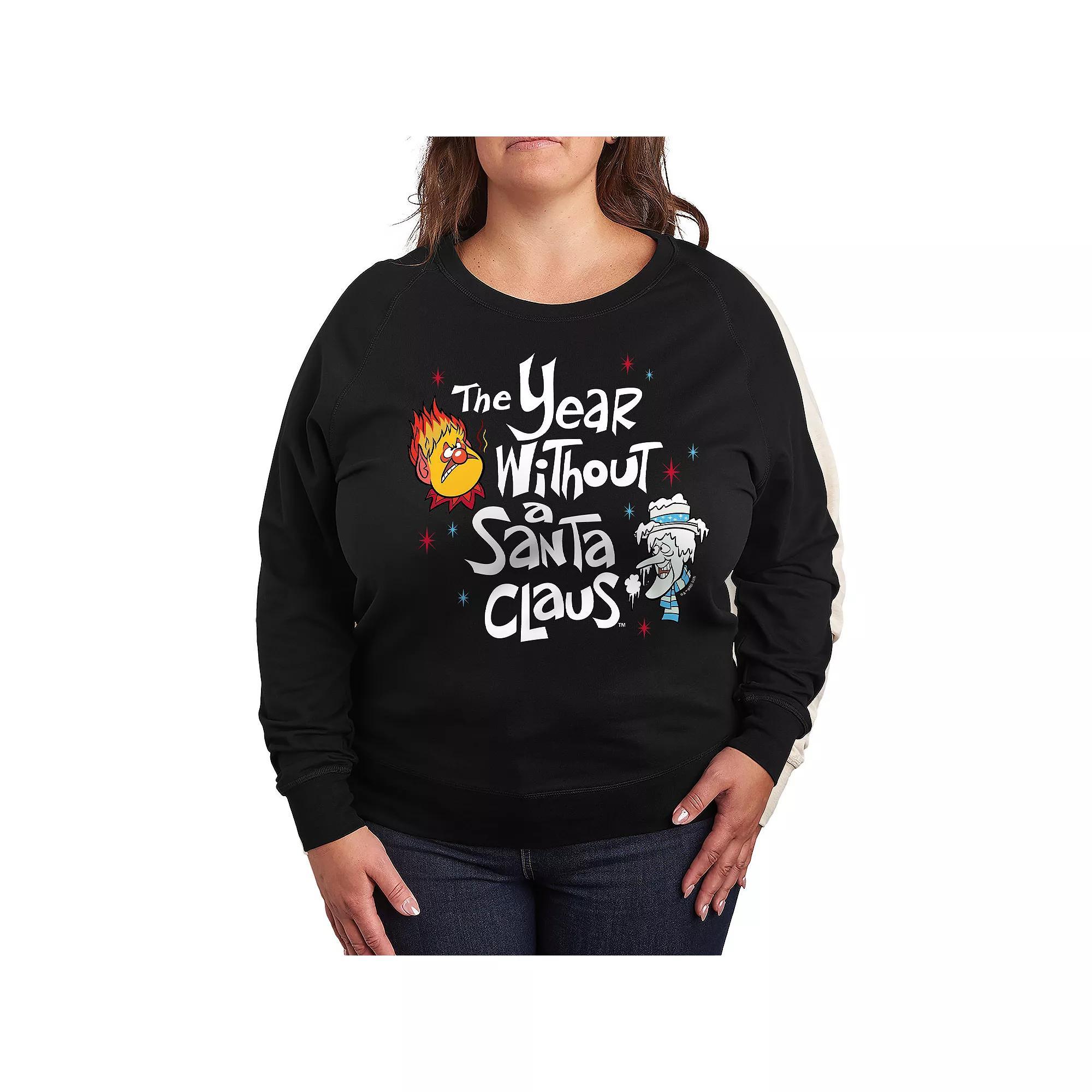 Plus Size The Year Without a Santa Claus Heat Miser And Snow Miser French Terry Long Sleeve Tee, Women's, Size: 3XL, Black Product Image