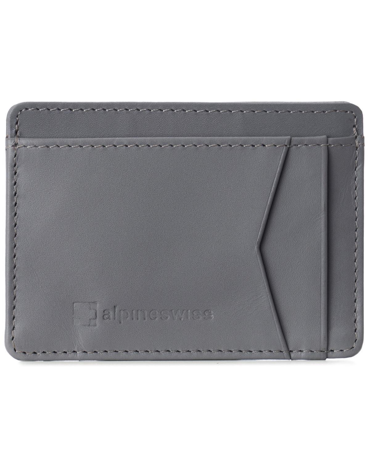 Alpine Swiss Mens Rfid Safe Front Pocket Wallet Smooth Leather Slim Card Holder - Gray Product Image