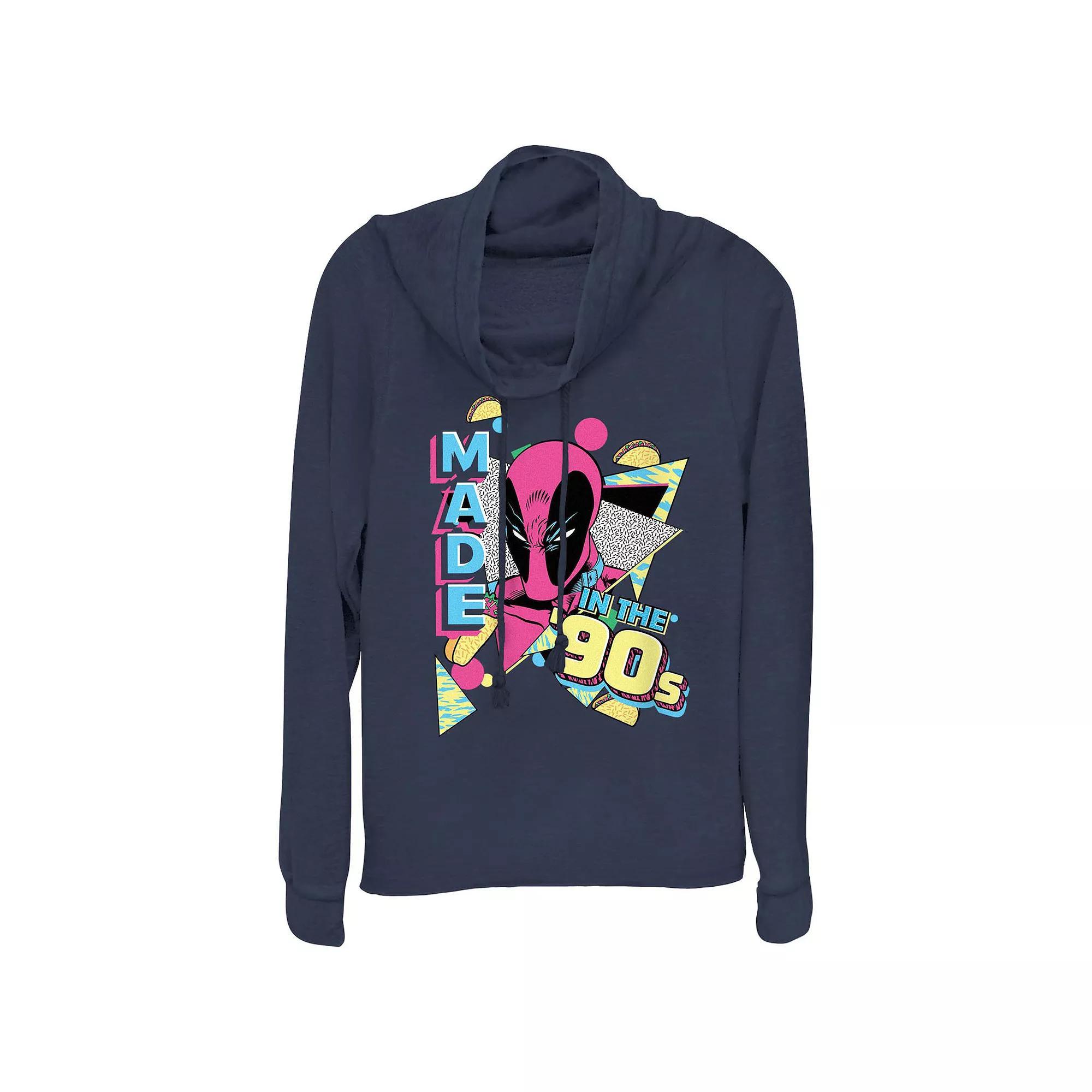 Women's Marvel Deadpool Made In The 90s Cowlneck Graphic Lightweight Long Sleeve, Size: XS, Blue Product Image