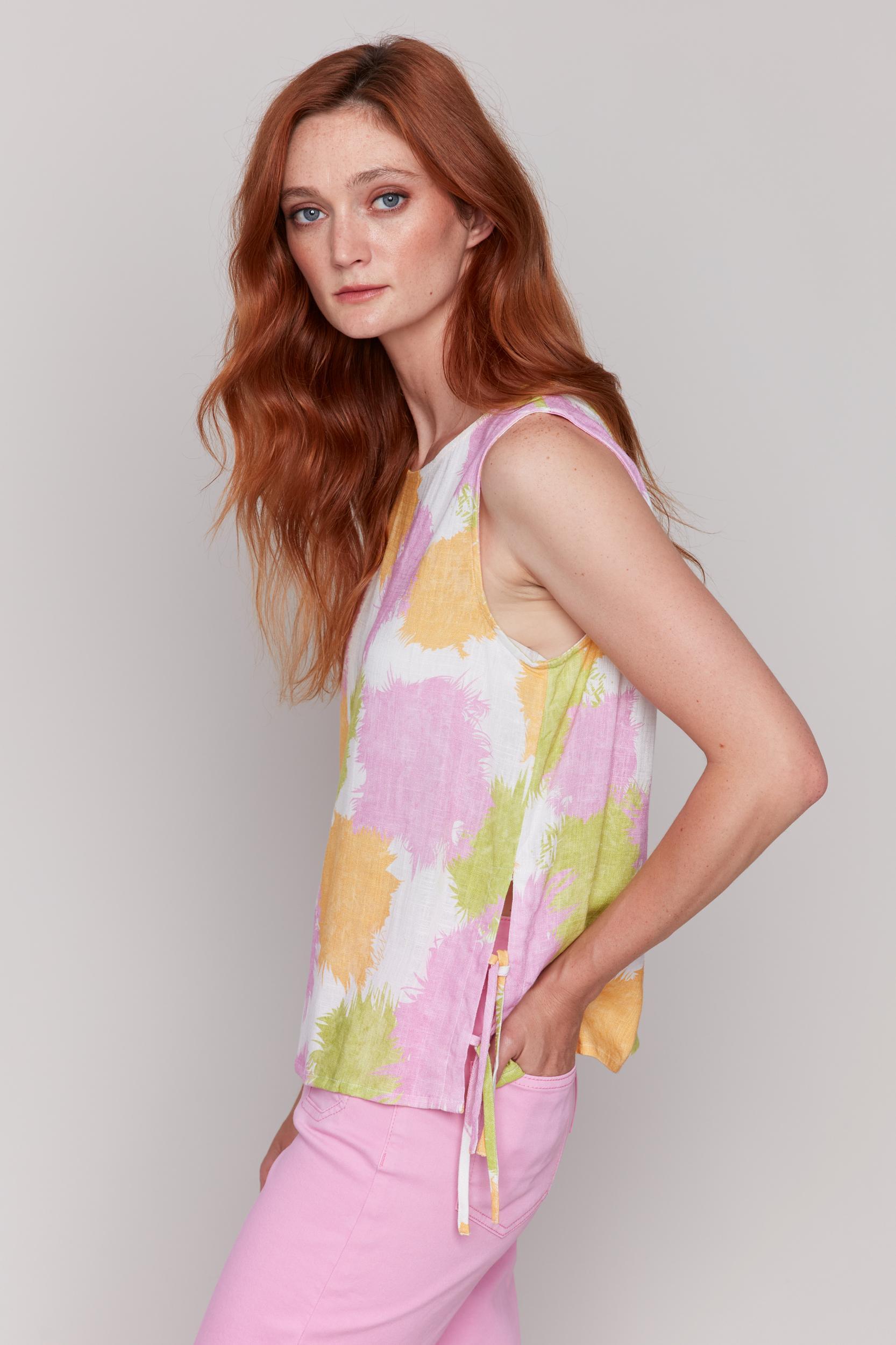 Printed Sleeveless Tank Top with Side Ties Product Image