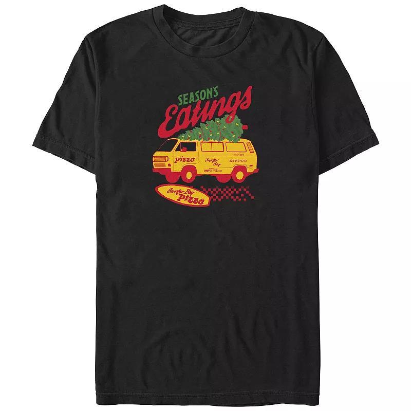 Men's Stranger Things Surfer Boy Pizza Season's Greetings Graphic Tee, Size: 4XL, Black Product Image