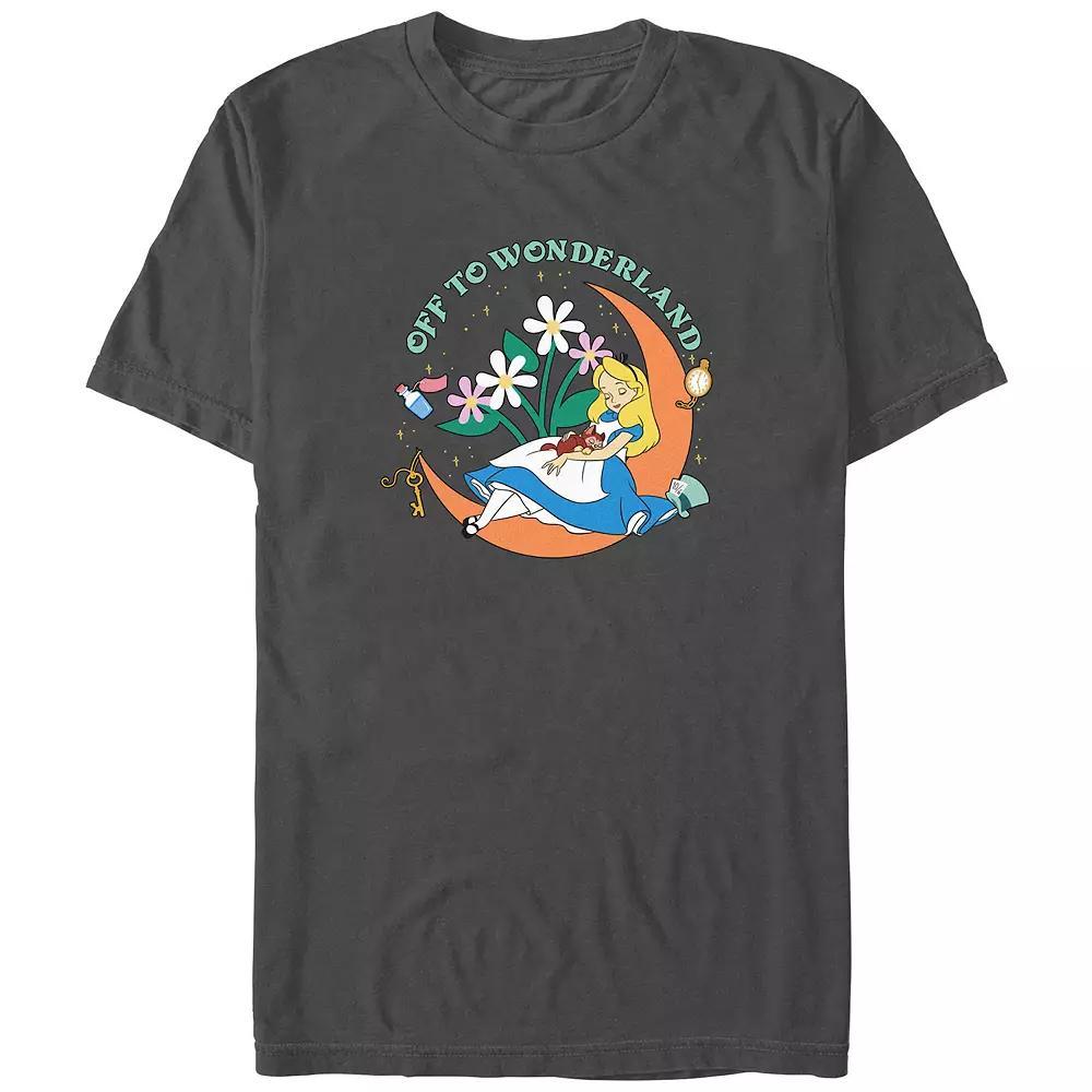 Disneys Alice In Wonderland Off To Wonderland Juniors Boyfriend Graphic Tee, Womens Grey Product Image