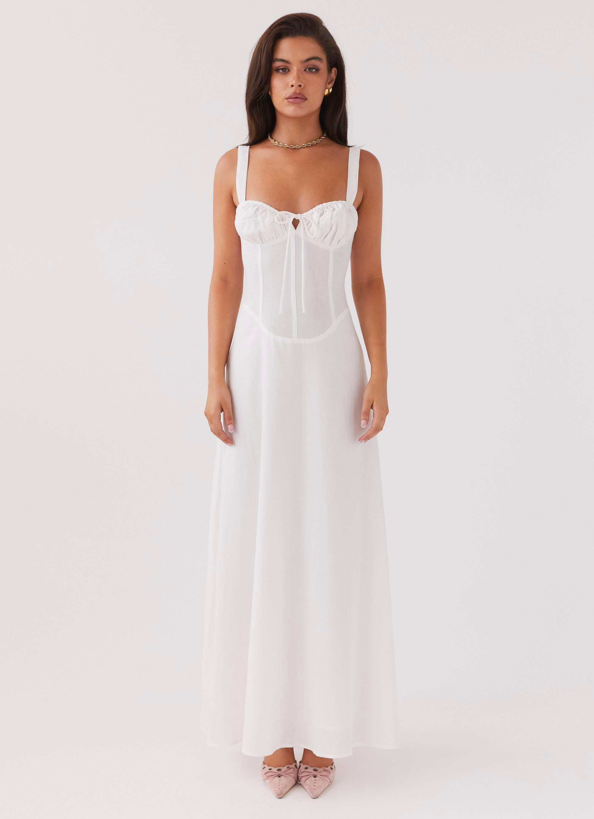 Lucie Linen Maxi Dress - White Product Image