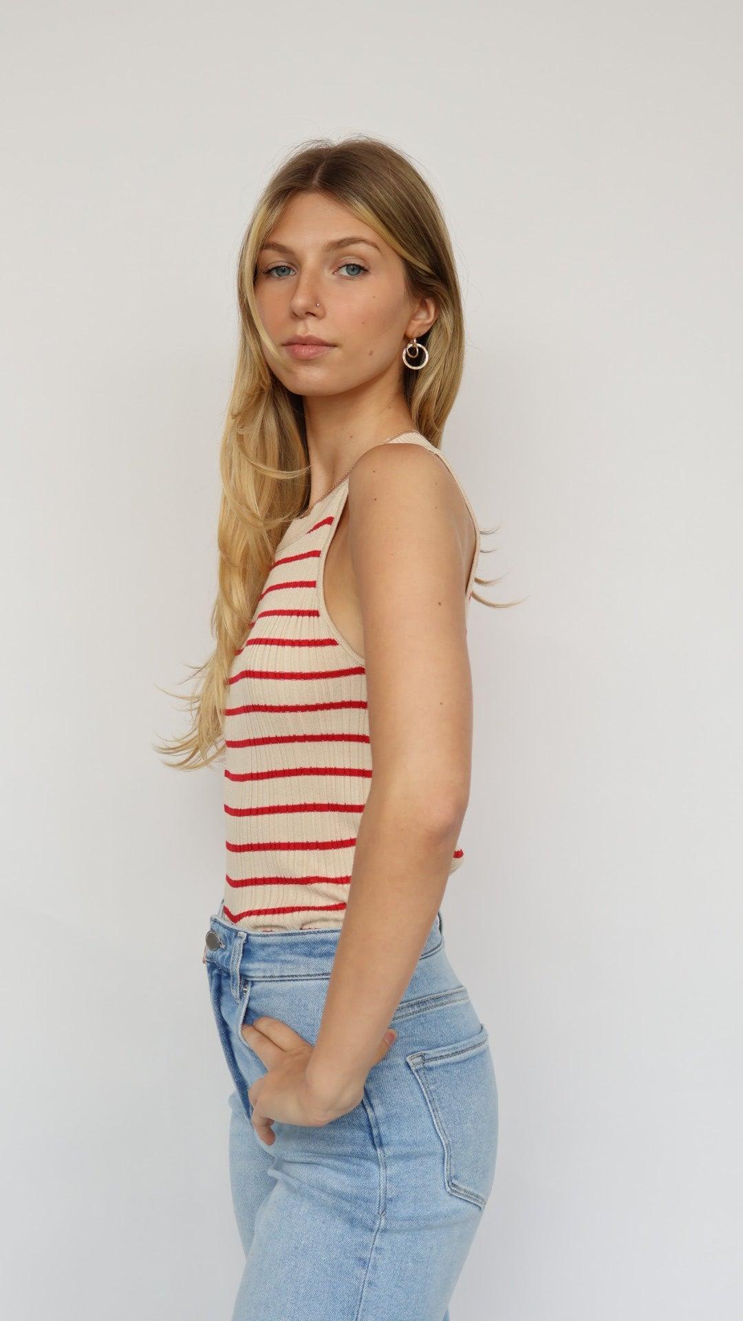 Stripe Rib Knit Top Product Image