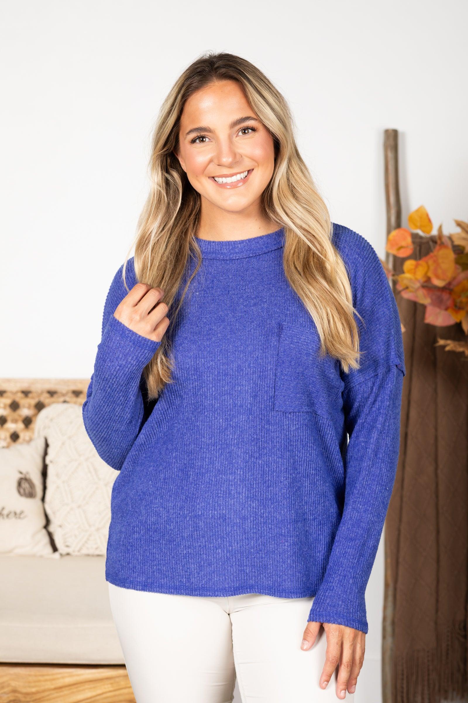 Brushed Light Ribbed Melange Knit Top Product Image