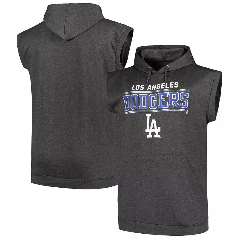 Mens Profile Heather Charcoal Los Angeles Dodgers Big & Tall Muscle Sleeveless Pullover Hoodie Product Image