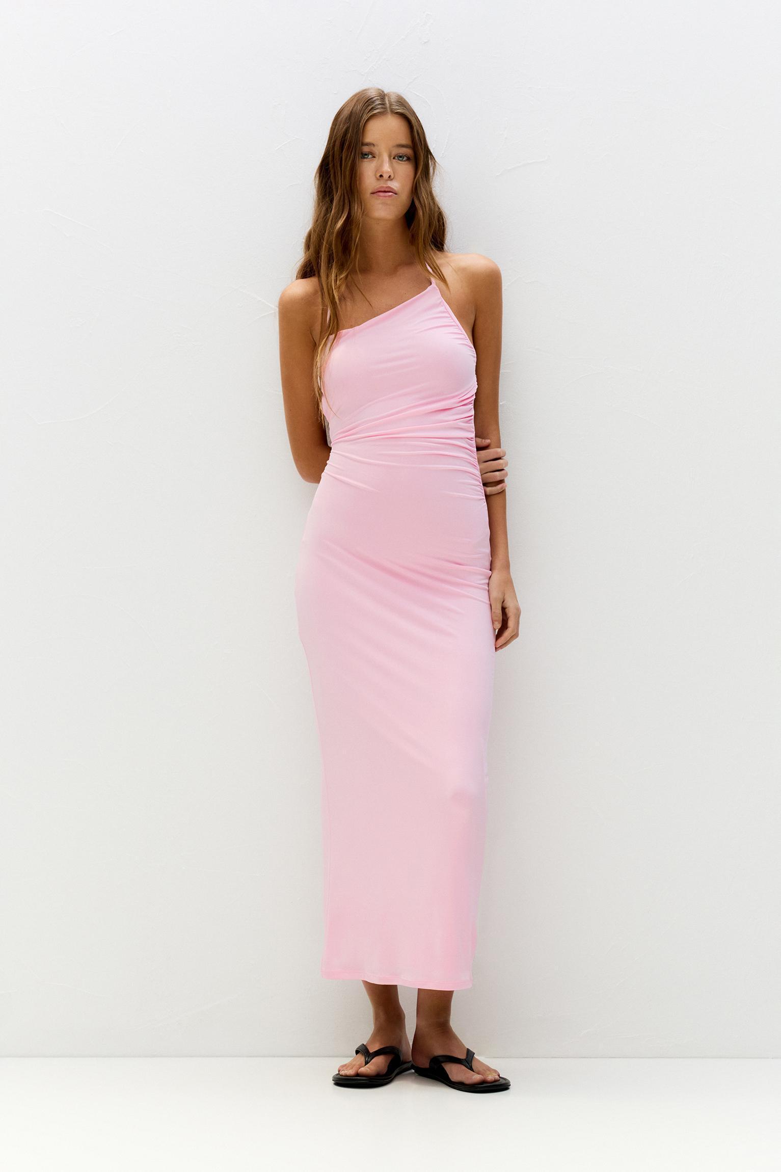 Asymmetric midi gathered dress Product Image