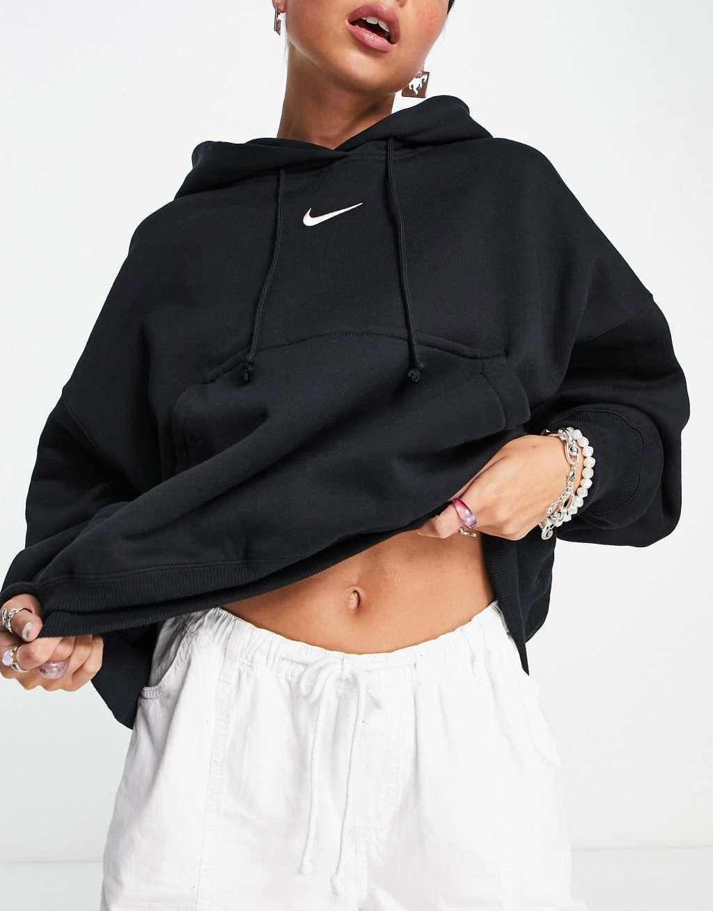 Nike Phoenix Fleece super oversized hoodie in black Product Image