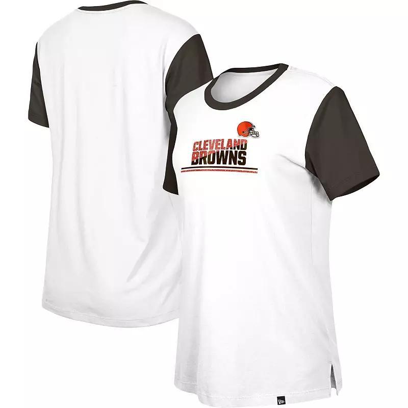 Women's New Era  White/Brown Cleveland Browns Third Down Colorblock T-Shirt, Size: Small Product Image