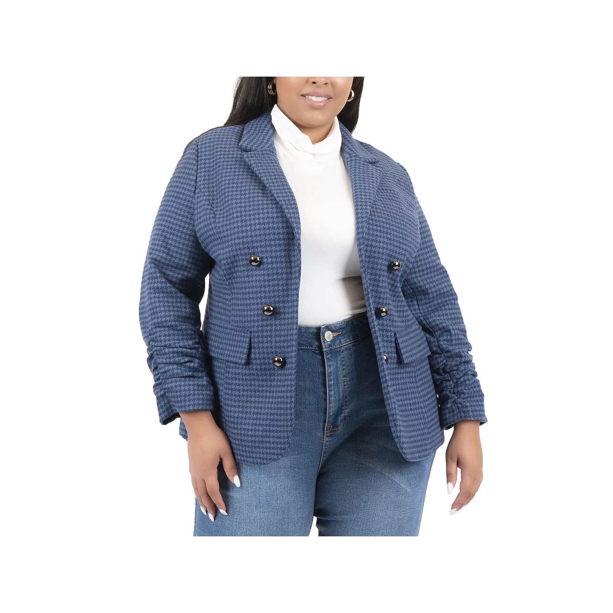 Plus Size Junior's Coffee Shop Faux Wool Blazer, Women's, Size: 1XL, Blue Product Image