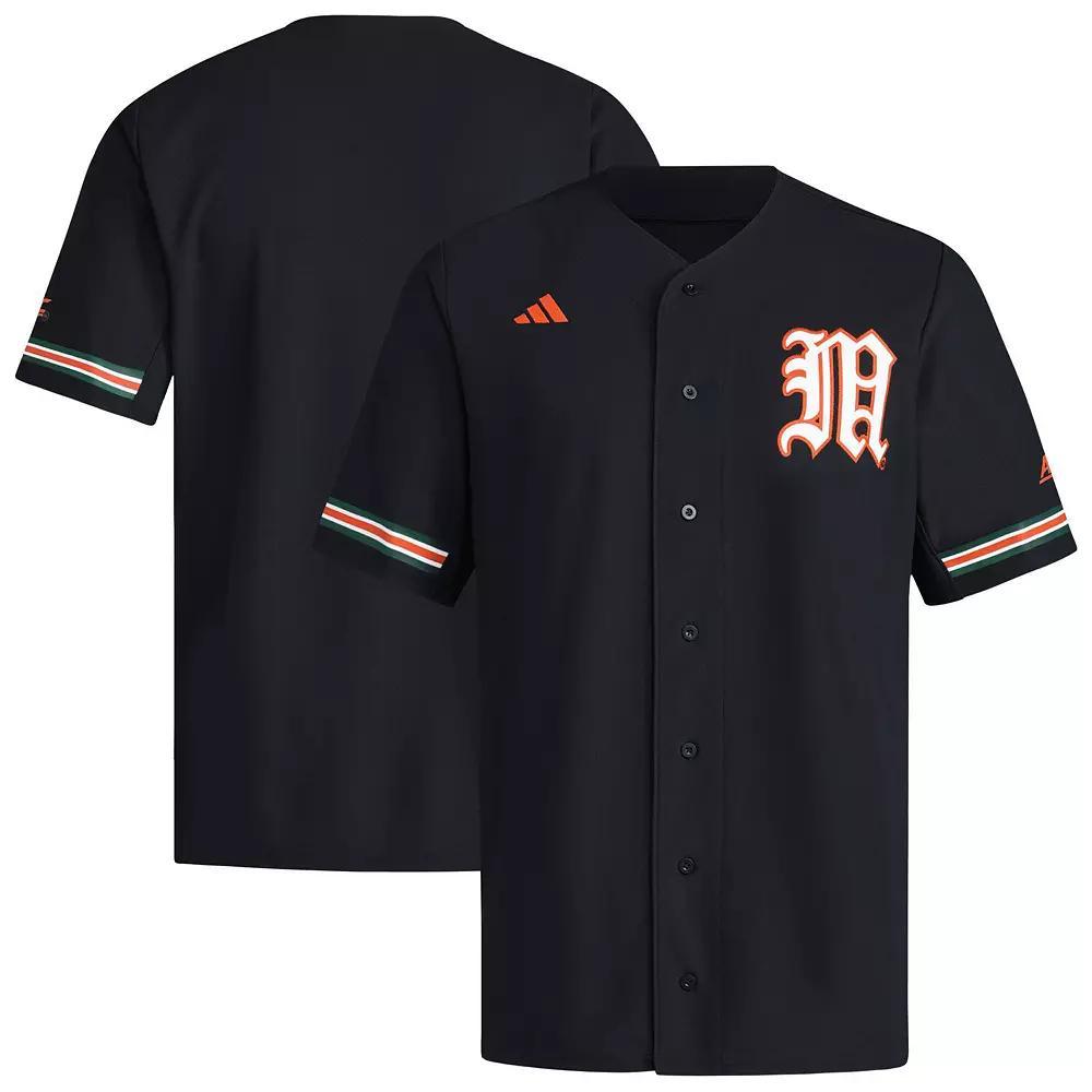 Men's adidas Black Miami Hurricanes V-Neck Baseball Jersey,  Product Image