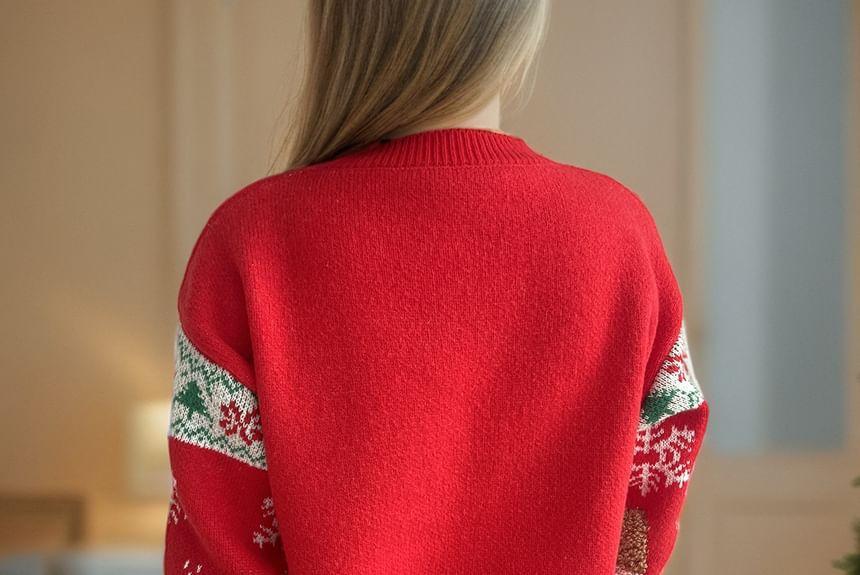 Crew Neck Christmas Print Sweater Product Image