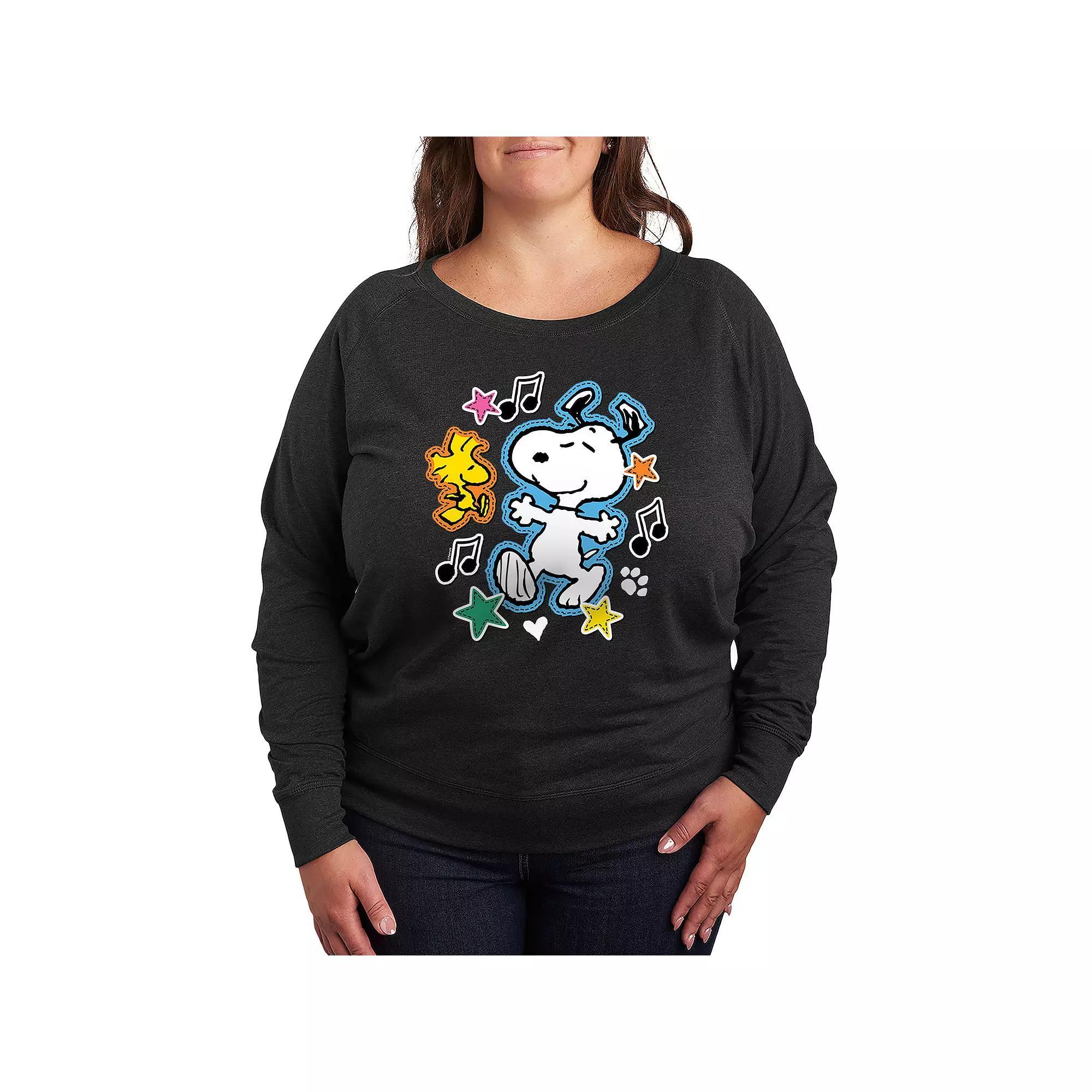 Plus Size Peanuts Snoopy Joy French Terry Long Sleeve Tee, Women's, Size: 3XL, Grey Green Product Image