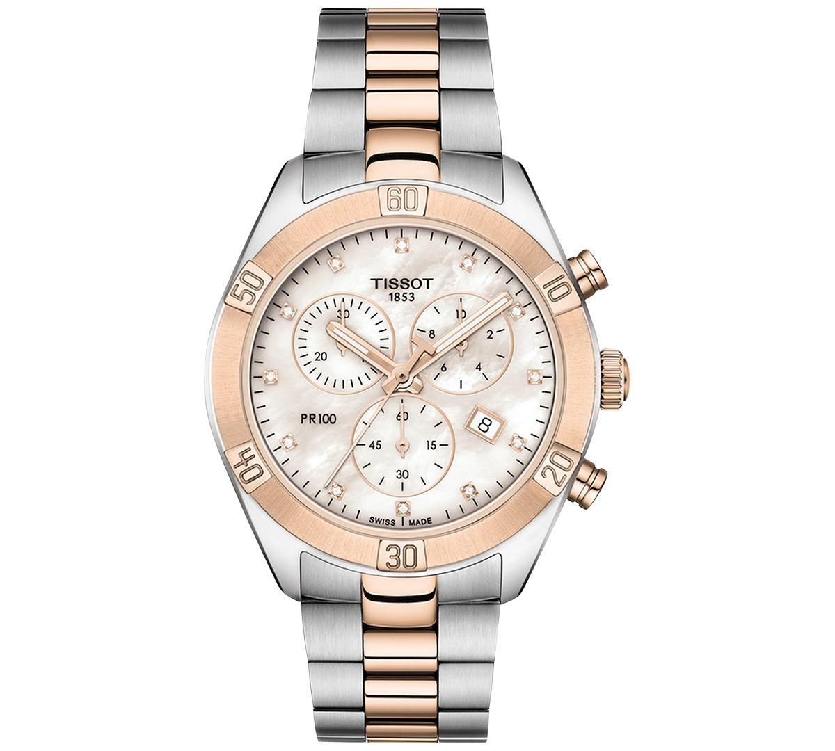 Tissot PR 100 Sport Chic Colorblock Two Tone Chronograph Watch - Two Product Image